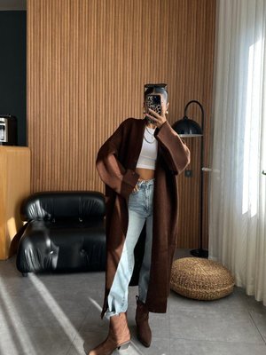 Maxi Boy Uzun Polarlı Kalın Triko Hırka