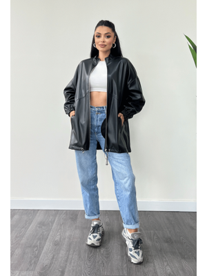 Siyah Suni Deri Cepli Ceket