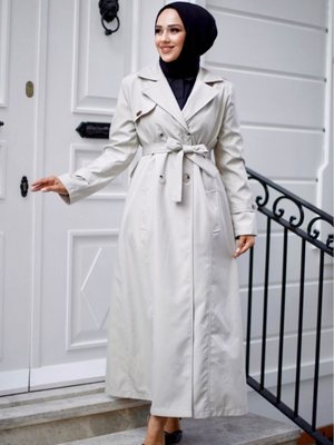 Kruvaze Yaka Astarlı Tam Boy Trençkot