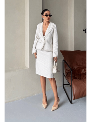 Beyaz Tüvit Kumaş Etek Ceket Takım