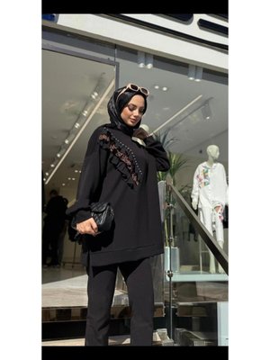 Missesse Marka Leopar Desenli Firfir Detayli Sweat 85cm Kapşonsuz