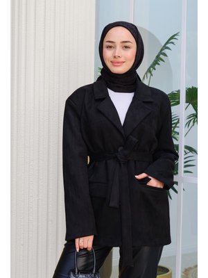 Siyah Bel Bağlamalı Süet Ceket Siyah Bel Bağlamalı Süet Ceket