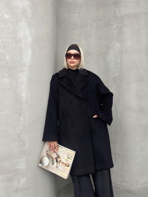 Siyah Çıt Kapamalı Salaş Büyük Beden Kaban