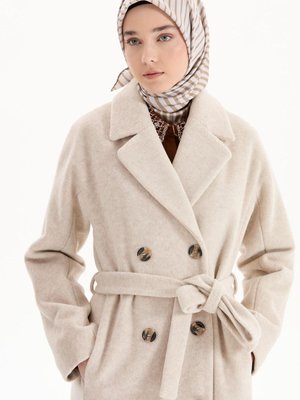 Kuşaklı Tam Boy Kaşe Manto Taş Kuşaklı Tam Boy Kaşe Manto Taş