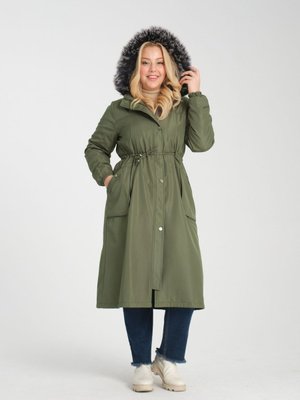 İçi Kürklü Ara Boy Büyük Beden Mont Haki