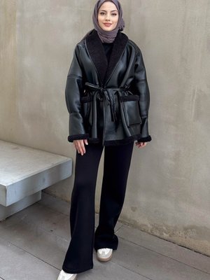 Kemerli Deri Biker Mont Siyah Kemerli Deri Biker Mont Siyah