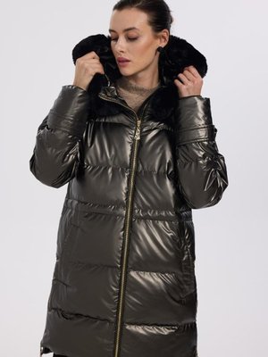 Platin Kürk Kapüşonlu Şişme Kaban