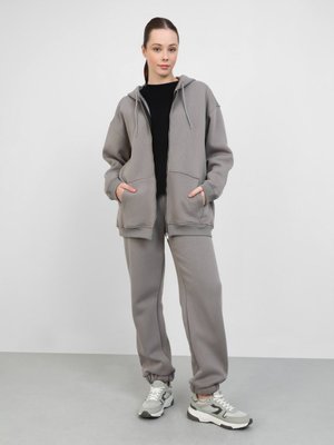 Gri Şardonlu Kapüşonlu Fermuarlı Oversize Ceket Gri Şardonlu Kapüşonlu Fermuarlı Oversize Ceket