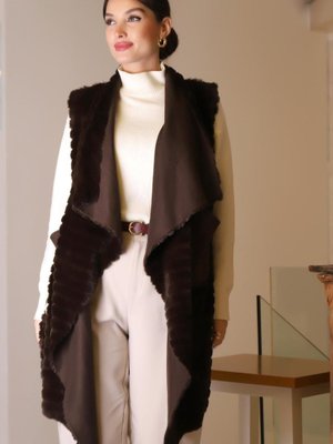 Kahve Asimetrik Kesimli Peluş Yelek