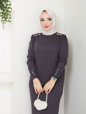 Harika Merserize Tüylenmez Boncuk Detaylı Elbise