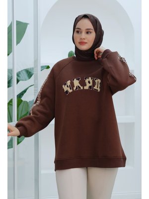 Kahverengi Leopar Şerit Detaylı Sweat Kahverengi Leopar Şerit Detaylı Sweat