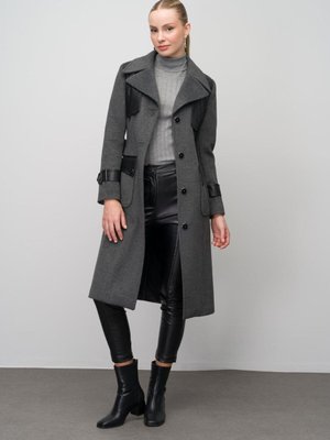 Erkek Yaka Deri Pelerin Ve Garni Detaylı Kaban Koyu Gri