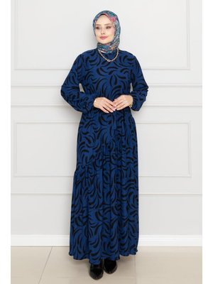 Saks Mavi Beli Kuşaklı Çapraz Fırfırlı Lale Elbise Saks Mavi Beli Kuşaklı Çapraz Fırfırlı Lale Elbise