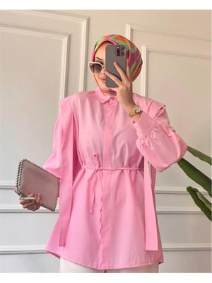 Pile Detaylı Önü Gizli Düğmeli Bel Bağlamalı Gömlek