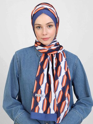 Kremit Nevada Pamuk Şal Çizgi Desen İndigo