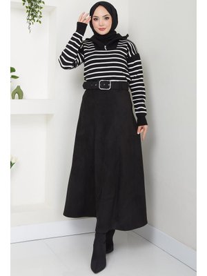 Siyah Kemerli Süet Mevlana Etek
