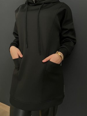 Fuşya Kapüşonlu Çepli Scuba Sweatshirt