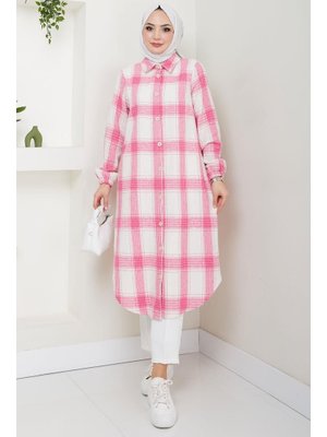 Pembe Uzun Ekose Oduncu Gömlek Tunik Pembe Uzun Ekose Oduncu Gömlek Tunik
