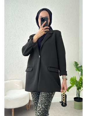 Siyah Tek Düğmeli Blazer Ceket