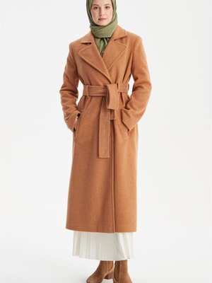 Çift Cepli Kuşaklı Kaban Kahve Çift Cepli Kuşaklı Kaban Kahve