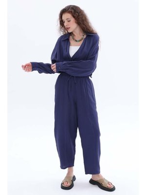 İndigo Pamuklu Cepli Müslin Pantolon İndigo Pamuklu Cepli Müslin Pantolon