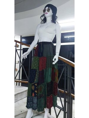 Renkli Hint Etnik Desenli Patchwork Uzun Etek