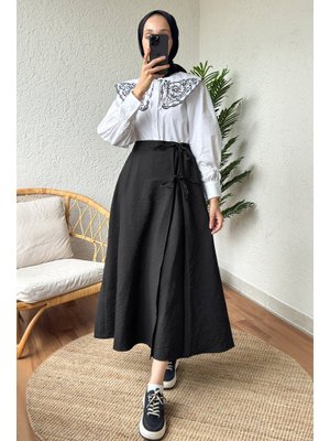 Siyah Yandan Bağlamalı Etek