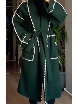 Örgü Detaylı Kaşe Kaban Zümrüt Örgü Detaylı Kaşe Kaban Zümrüt