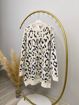 Leopar Desenli Taş Düğmeli Angora Hırka