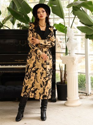 Sarı Kamuflaj Kadın Oversize Trençkot