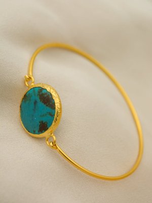 Turkuaz Taşlı El İşi Bileklik Altın Rengi