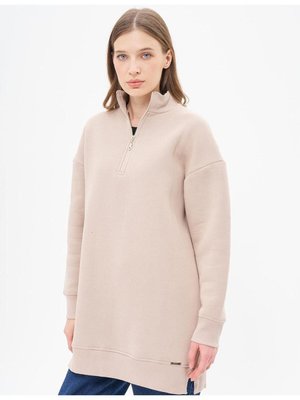 Düşük Omuz Fermuar Kapamalı Sweatshirt Taş Düşük Omuz Fermuar Kapamalı Sweatshirt Taş