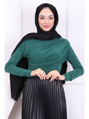 Yeşil Balıkçı Yaka Drapeli Sandy Bluz