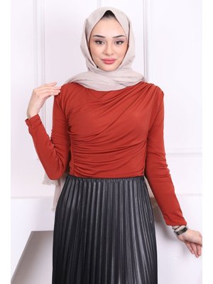 Kiremit Balıkçı Yaka Drapeli Sandy Bluz