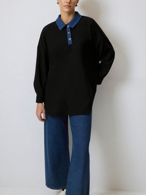 Denim Yakalı Krep Tunik Denim Yakalı Krep Tunik