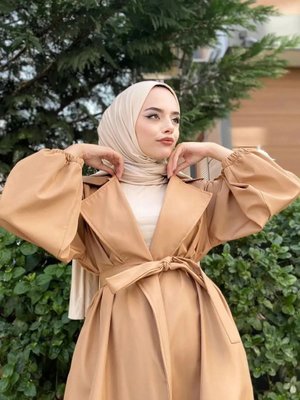 Balon Kol Kemerli Dokuma Trençkot