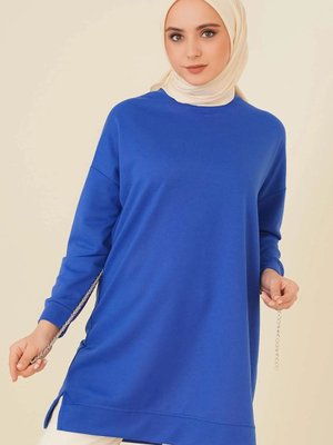 Bisiklet Yaka Mevsimlik Yırtmaçlı Armalı Tunik Sweat Sweatshirt Bisiklet Yaka Mevsimlik Yırtmaçlı Armalı Tunik Sweat Sweatshirt