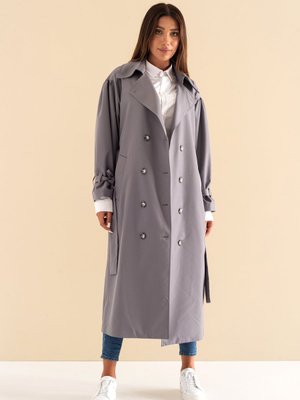 Füme Pleated Kadın Oversize Trençkot