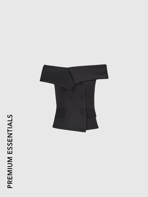 Kolsuz Kayık Yaka Ceket Siyah Standart