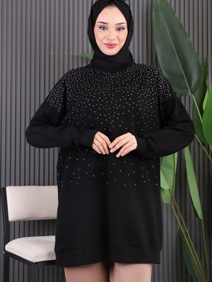 Siyah Serpme Taşlı İki İplik Tunik Siyah Serpme Taşlı İki İplik Tunik