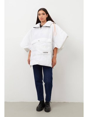 Beyaz Kapüşonlu Maxi Şişme Mont