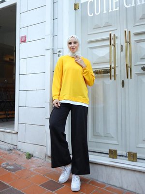 Eteği Garnili Sweat Haki