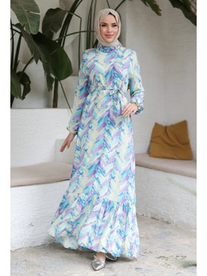 Lila Mesil Dokuma Viskon Elbise