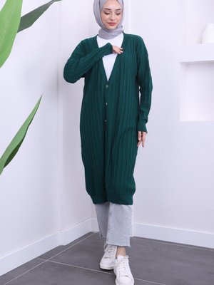 Zümrüt Yeşili Mevsimlik Merserize Salaş Triko Hırka Zümrüt Yeşili Mevsimlik Merserize Salaş Triko Hırka