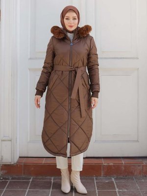 Armine Trend Yeni Sezon Kapitone Detaylı Boydan Fermuarlı Kapüşonlu Kap