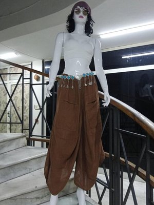 Tarçın İtalyan Cepli Keten Şalvar Pantolon Tarçın İtalyan Cepli Keten Şalvar Pantolon