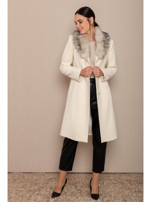 Ekru Y Erkek Yaka Yakası Seyyar Kürklü Kaban