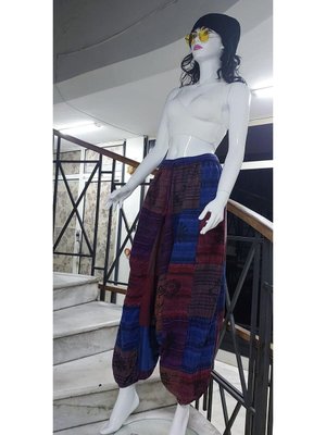 Renkli Hint Otantik Yıkamalı Taşlanmış Patchwork Şalvar Pantolon Renkli Hint Otantik Yıkamalı Taşlanmış Patchwork Şalvar Pantolon