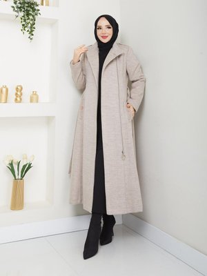 Kışlık Kaban Yünlü Kalın Kaşe Fermuarlı Krem Kışlık Kaban Yünlü Kalın Kaşe Fermuarlı Krem