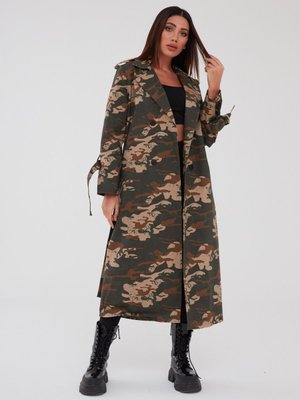 Yeşil Kamuflaj Kadın Oversize Trençkot